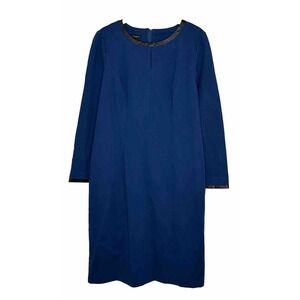 Talbots Teal Ponte W/ Black Faux Leather Trim Sheath Keyhole Dress Size 4